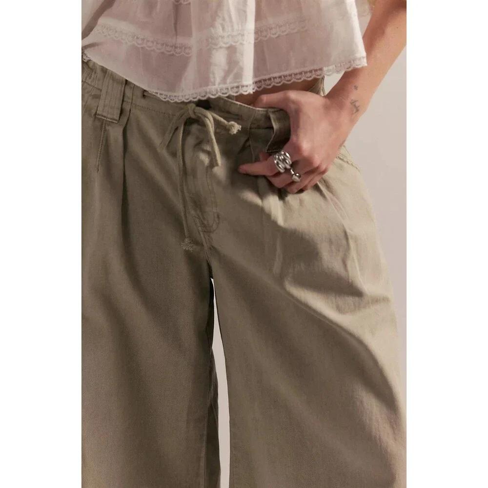 Free People Julien Wide-Leg Chino Trouser Pants Wide-Leg Cotton Zip XS 288477